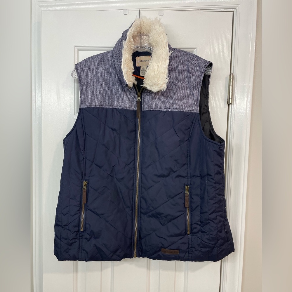 G.H. Bass Womens XL Vest Full Zip Pockets Faux Fur Collar